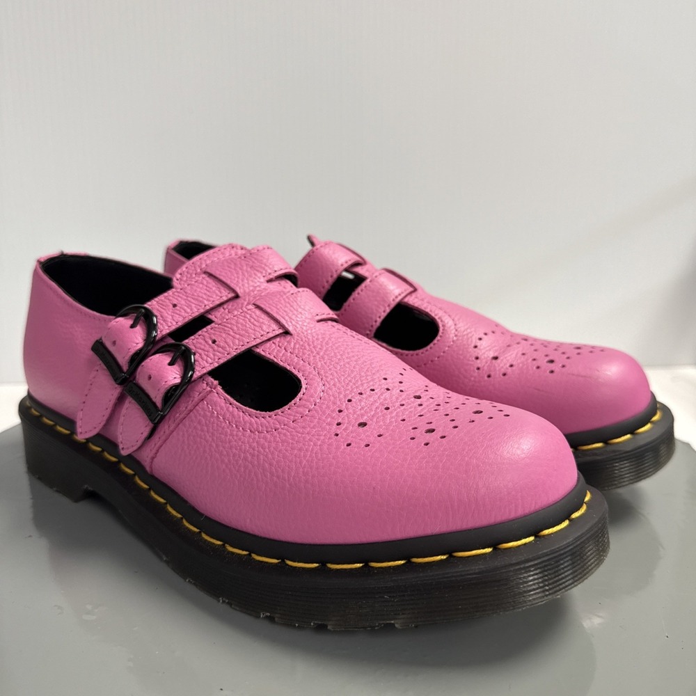 Dr Martens 8065 Mary Jane In Thrift Pink Size 8 Pebbled Leather 2 Buckle Closure